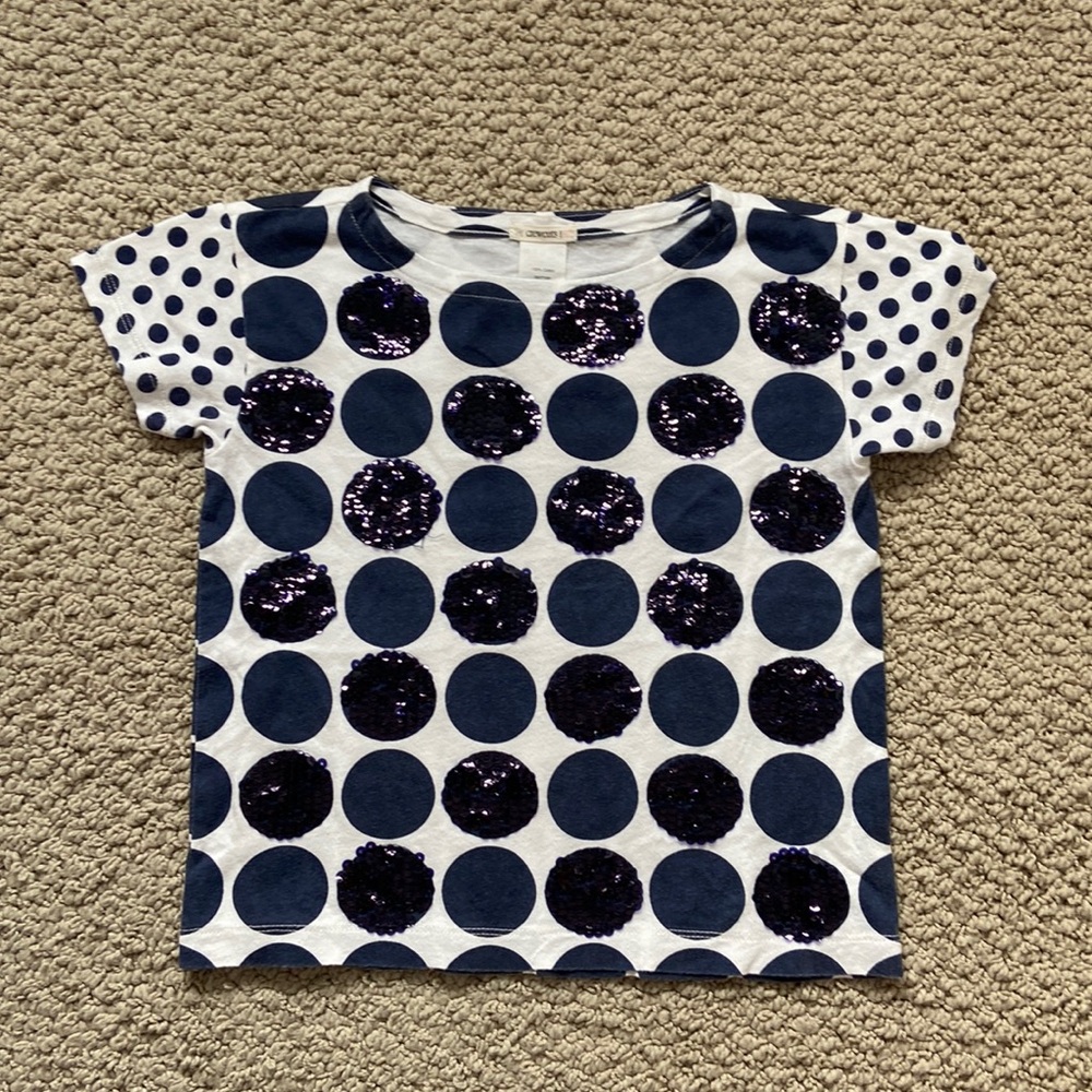 J Crew Crewcuts Navy Polka Dot Sequin T-Shirt-Size 6/7